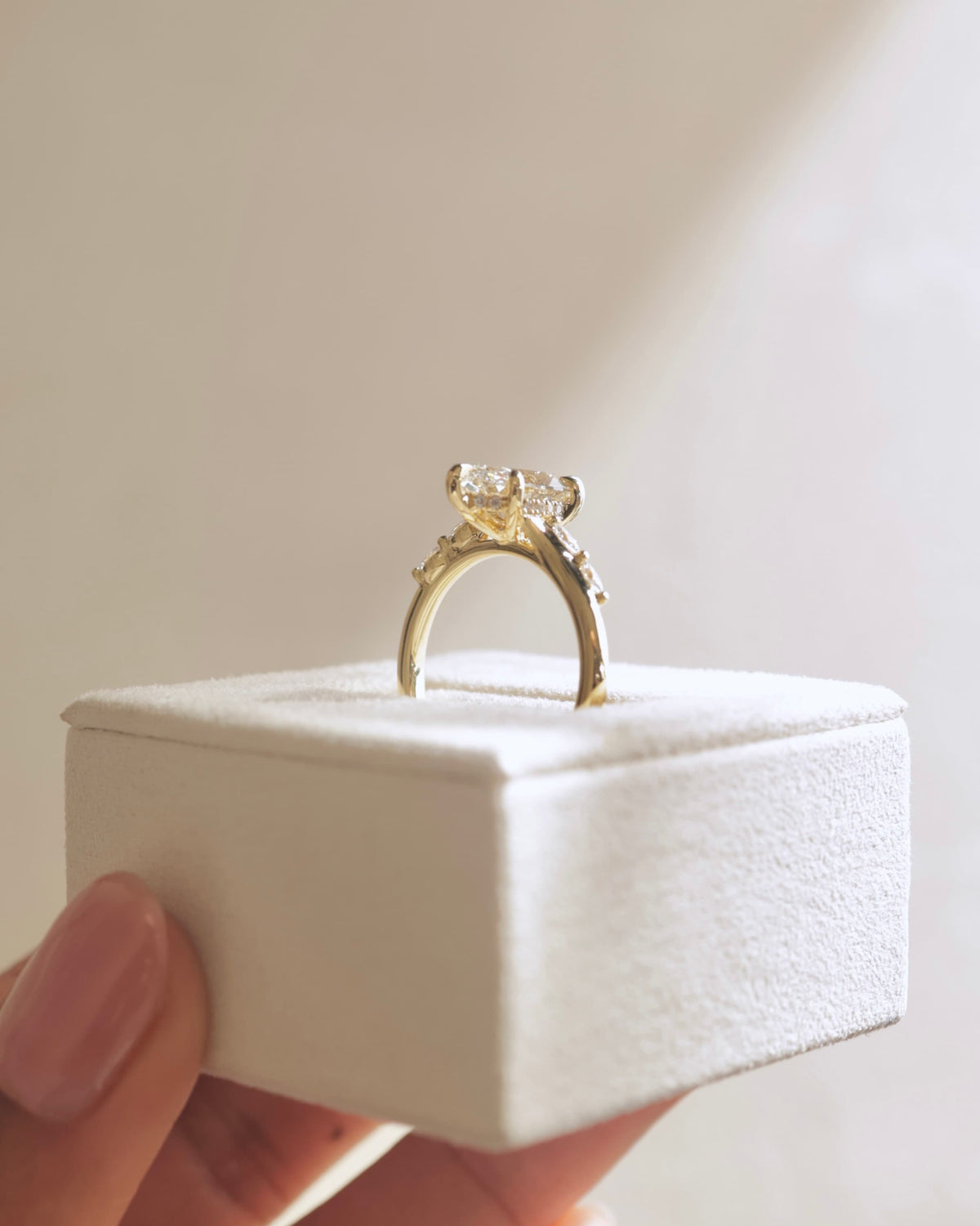 Elsie - Marquise Claw Solitaire with Hidden Halo, Opposing Marquise Accents and Cathedral High Setting Engagement Ring - Yellow Gold