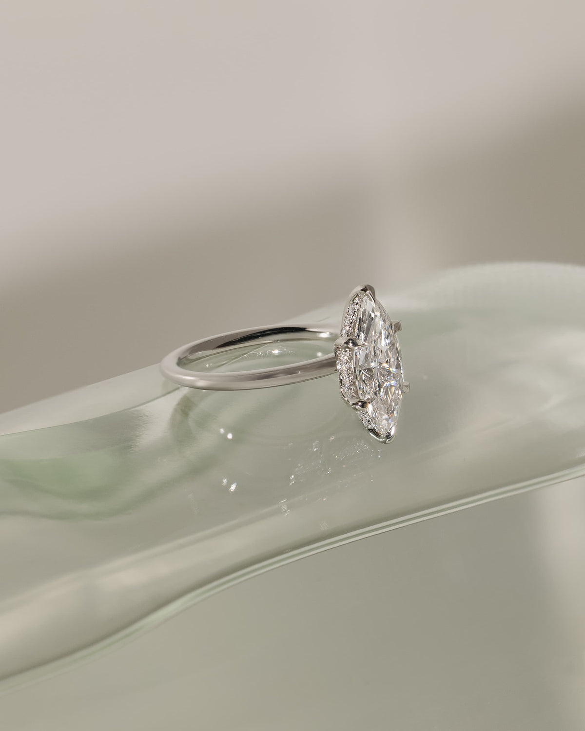 Zariyah - Marquise Claw Solitaire with Hidden Halo Engagement Ring - Platinum