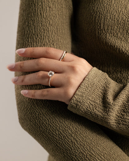 Amanda - Round Claw Solitaire with Wrap Around Hidden Halo and Pave Band Engagement Ring - Rose Gold - rose gold - Lara Jewels