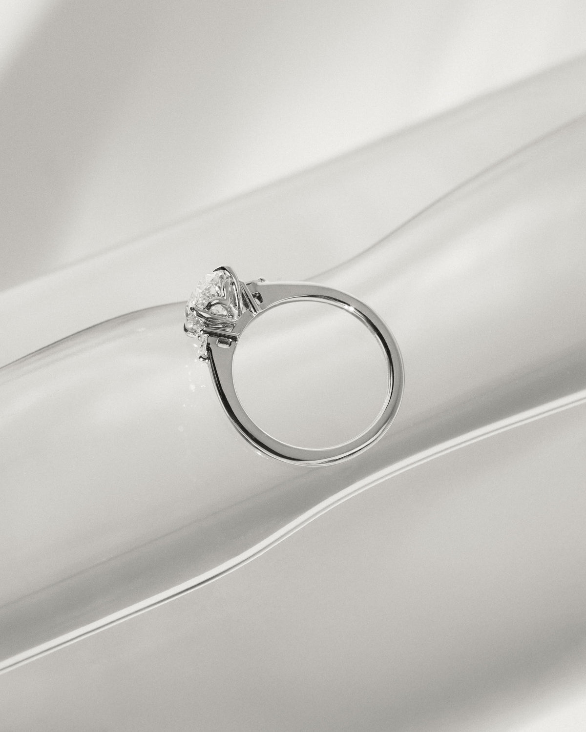 Elena - Oval Claw Trilogy with Pear Side Stones and Tulip Detail Engagement Ring - Yellow Gold