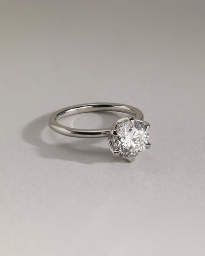 Iris - Round Claw Solitaire with Petal Gallery Engagement Ring - Platinum