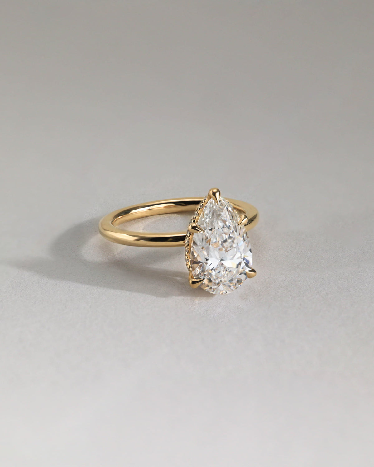 Ainsley - Pear Claw Solitaire with Wrap Around Hidden Halo Engagement Ring - Yellow Gold - yellow gold - Lara Jewels