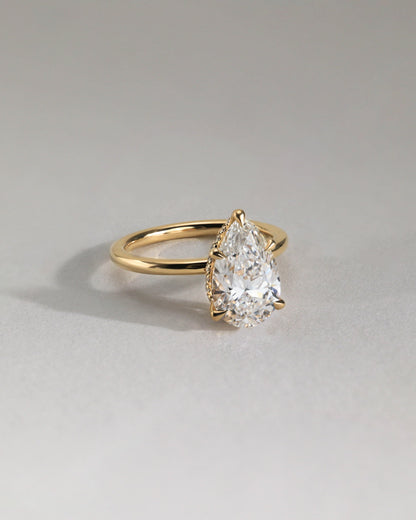 Ainsley - Pear Claw Solitaire with Wrap Around Hidden Halo Engagement Ring - Yellow Gold - yellow gold - Lara Jewels