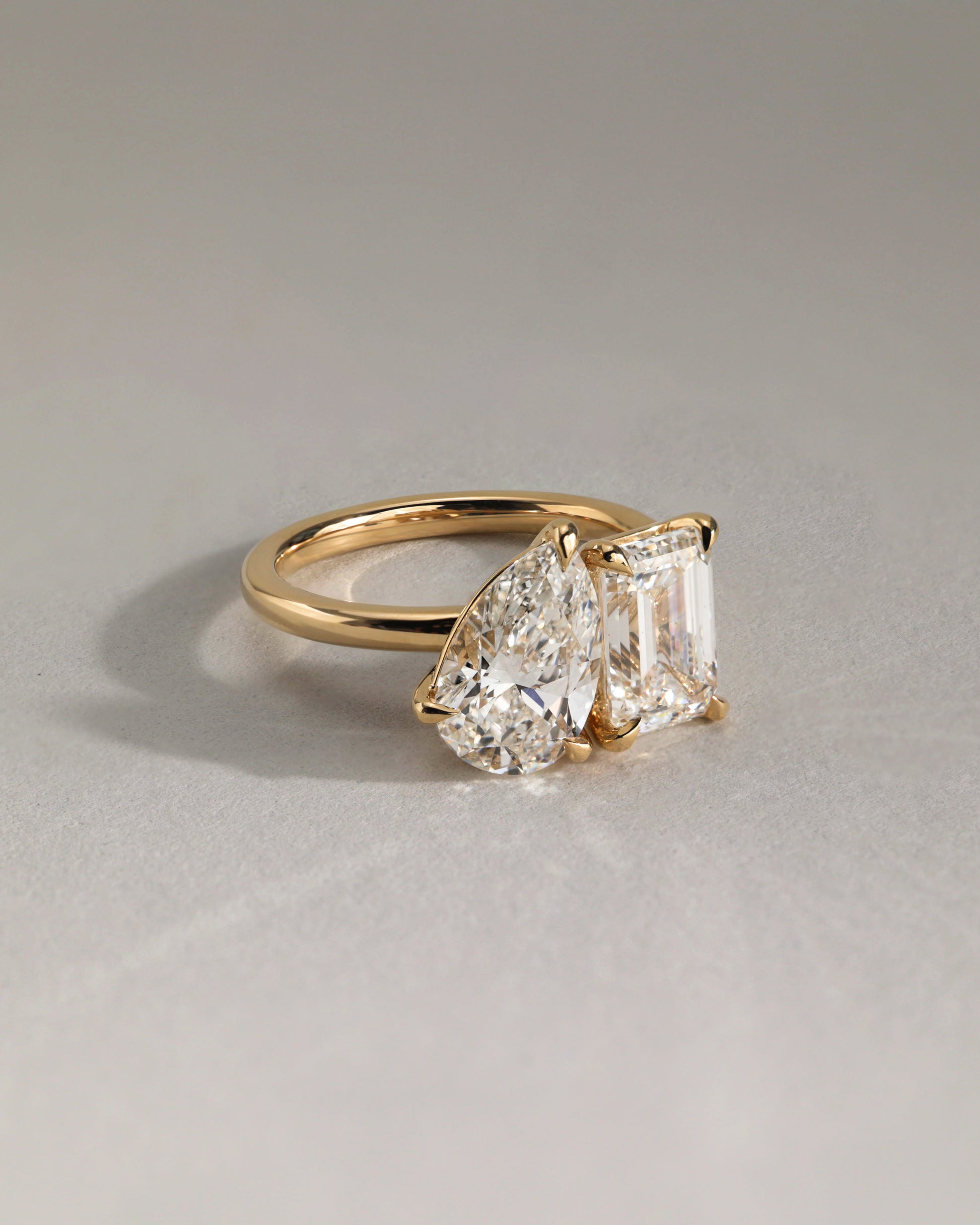 Amor - Pear and Emerald Claw Toi et Moi Engagement Ring - Rose Two-Tone - Lifestyle