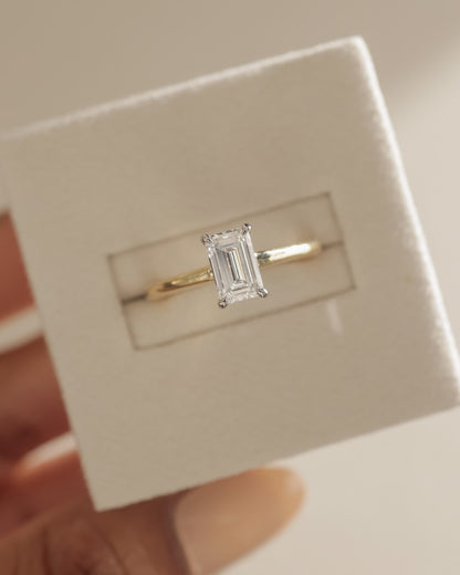 Jane - Emerald Claw Solitaire with Hidden Halo and Cathedral High Setting Engagement Ring - Yellow Gold