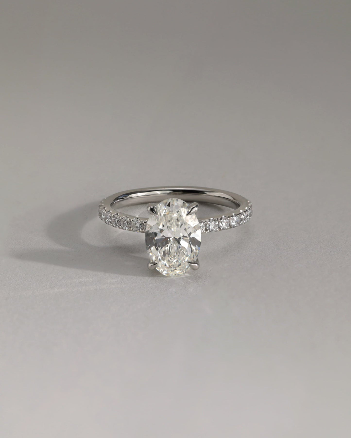 Paige - Oval Claw Solitaire with Hidden Halo and Pave Band Engagement Ring - Rose Two-Tone