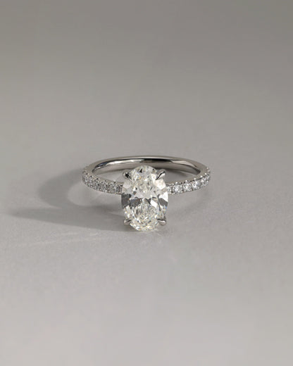Paige - Oval Claw Solitaire with Hidden Halo and Pave Band Engagement Ring - Rose Two-Tone