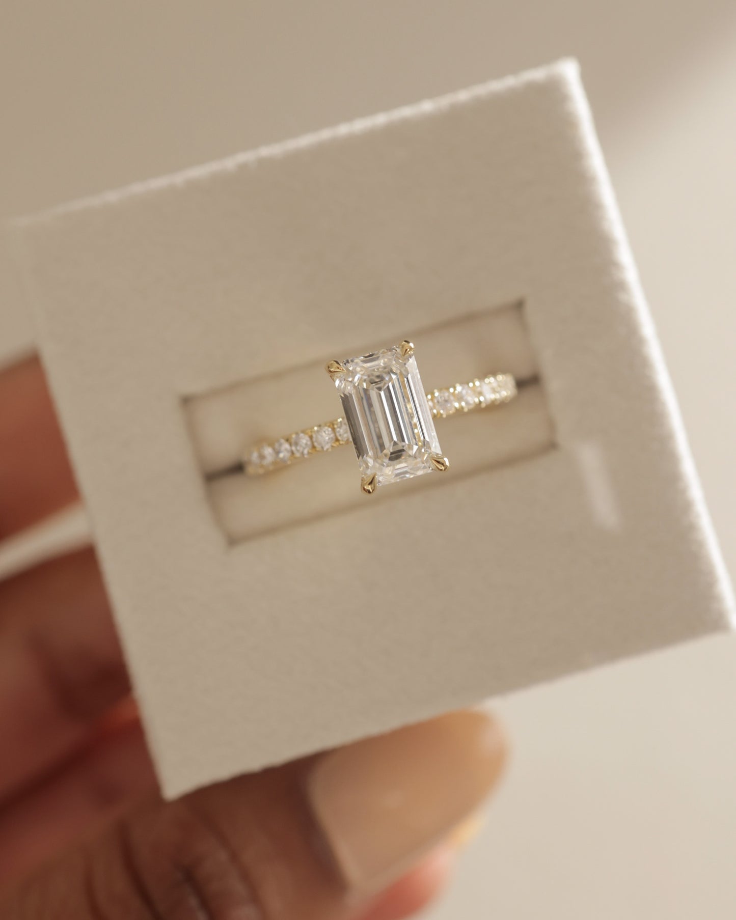 Gwyneth - Emerald Claw Solitaire with Hidden Halo and Pave Band Engagement Ring - Rose Two-Tone - Lifestyle
