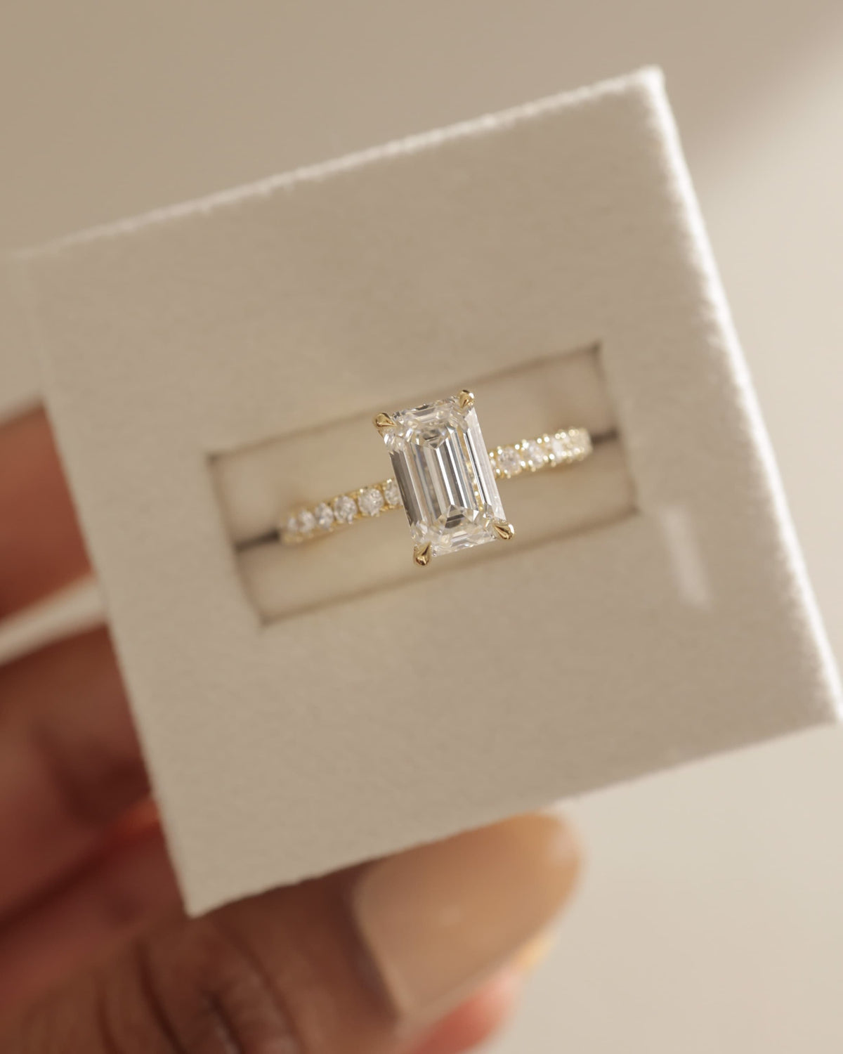 Gwyneth - Emerald Claw Solitaire with Hidden Halo and Pave Band Engagement Ring - Yellow Gold
