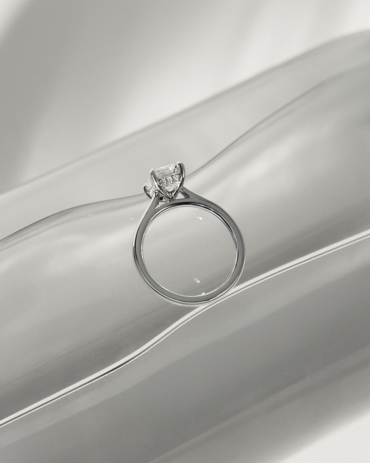 Jane - Emerald Claw Solitaire with Hidden Halo and Cathedral High Setting Engagement Ring - Yellow Gold