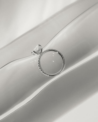 Thea - Radiant Claw Solitaire with Hidden Halo and Pave Band Engagement Ring - Platinum