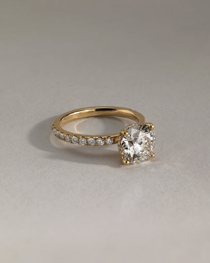 Charlie - Round Claw Solitaire with Hidden Halo and Pave Band Engagement Ring - Yellow Gold