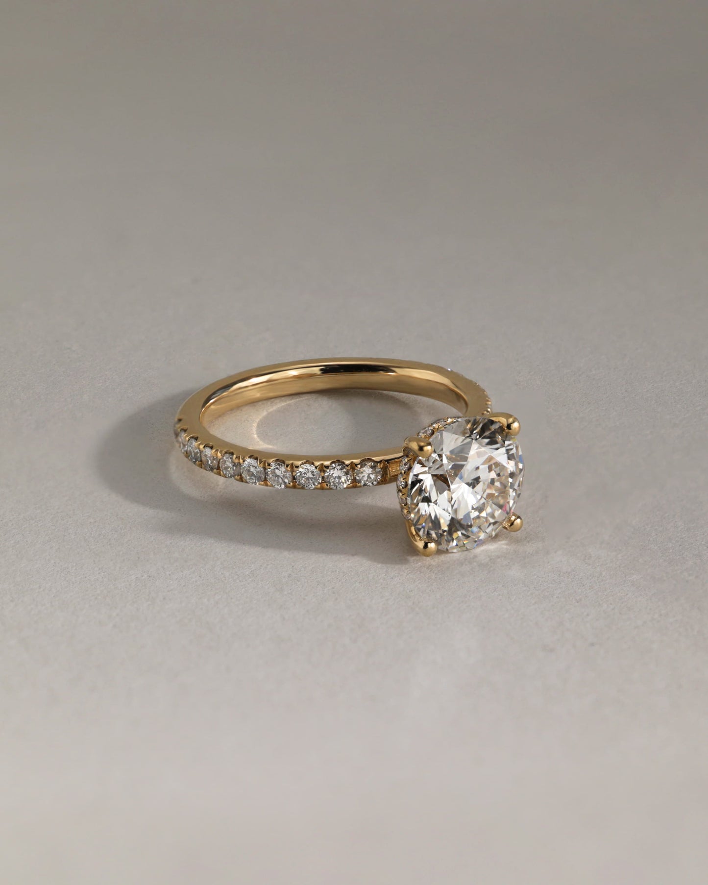 Charlie - Round Claw Solitaire with Hidden Halo and Pave Band Engagement Ring - White Gold