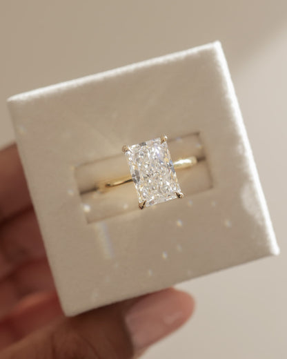 Carly - Radiant Claw Solitaire with Hidden Halo Engagement Ring - Yellow Gold
