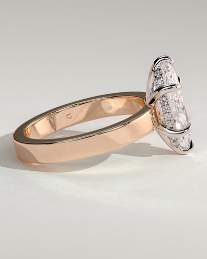 Aisha - Marquise Claw Solitaire with Flat Cigar Band and Hidden Halo Engagement Ring - Rose Two-Tone - rose two-tone - Lara Jewels