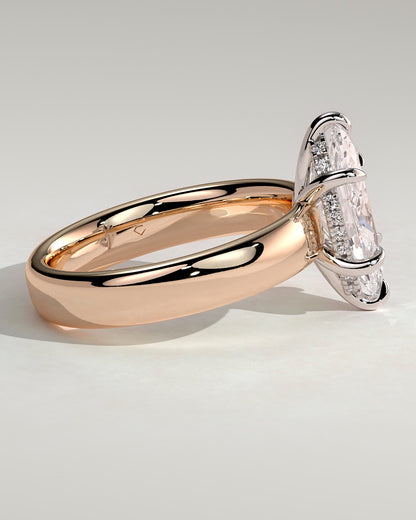 Gigi - Marquise Claw Solitaire with Cigar Band and Hidden Halo Engagement Ring - Rose Two-Tone