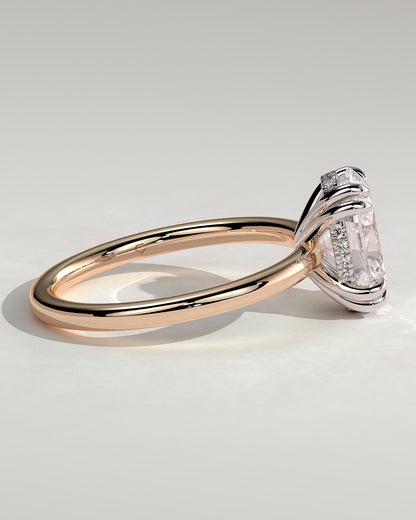 Avery - Oval Double Claw Solitaire with Hidden Halo Engagement Ring - Rose Two-Tone