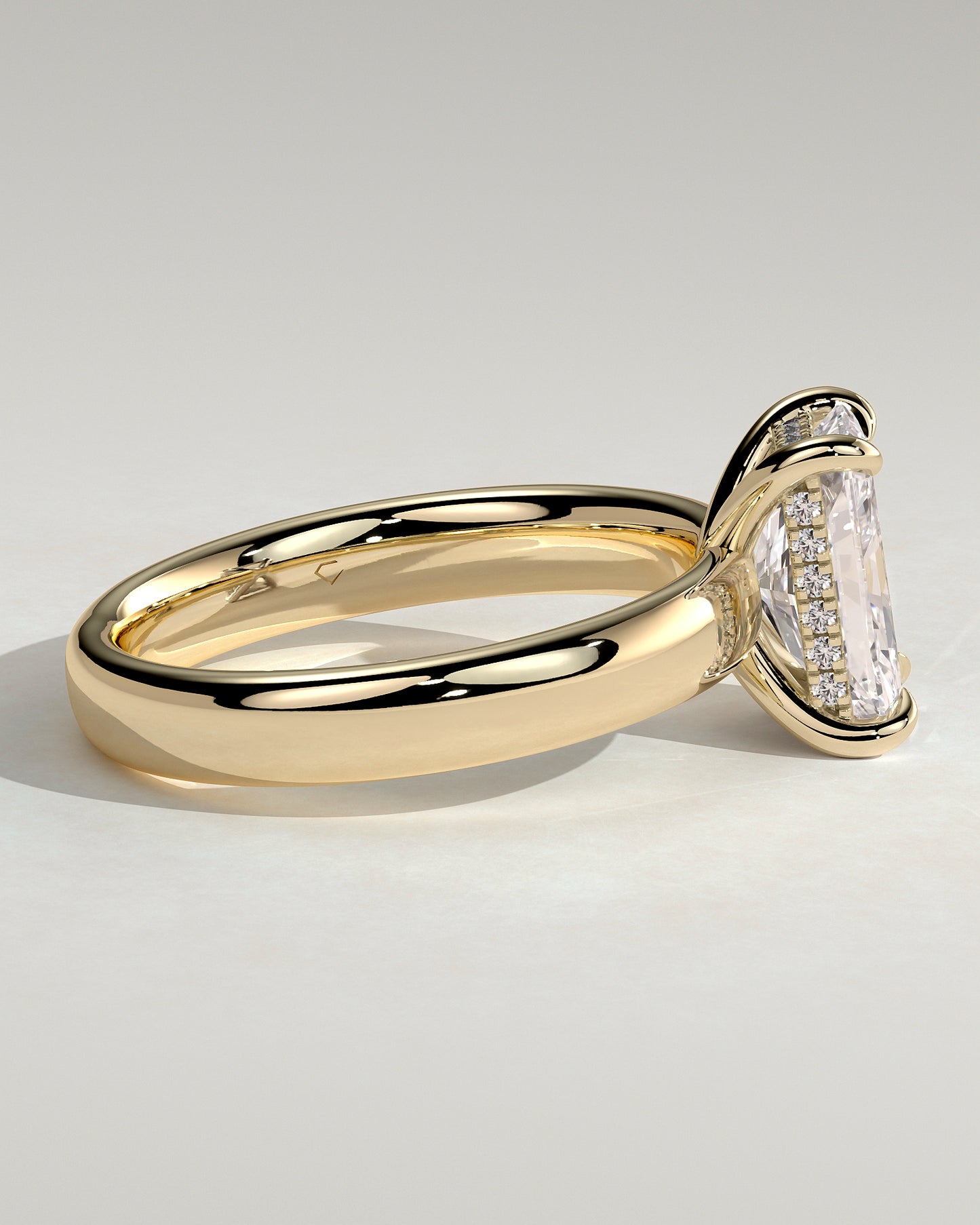 Angelina - Radiant Claw Solitaire with Cigar Band and Hidden Halo Engagement Ring - Yellow Gold - Yellow Gold 2ct