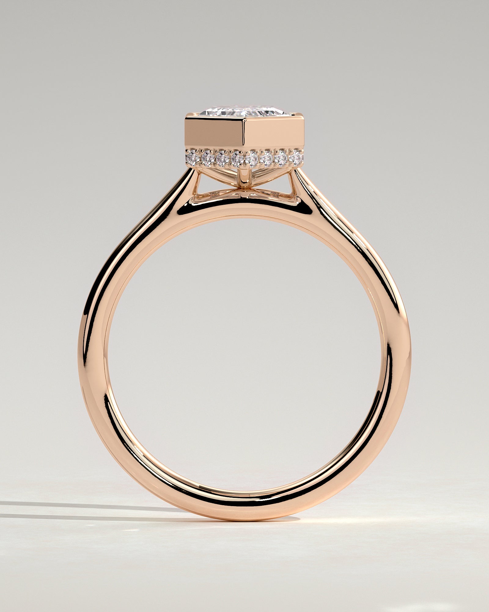 Gloria - Elongated Hexagon Bezel Solitaire with Hidden Halo and Cathedral High Setting Engagement Ring - Rose Gold - Rose Gold 2ct