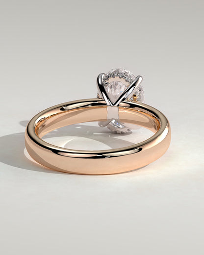 Bronte - Oval Claw Solitaire with Cigar Band and Hidden Halo Engagement Ring - Rose Two-Tone