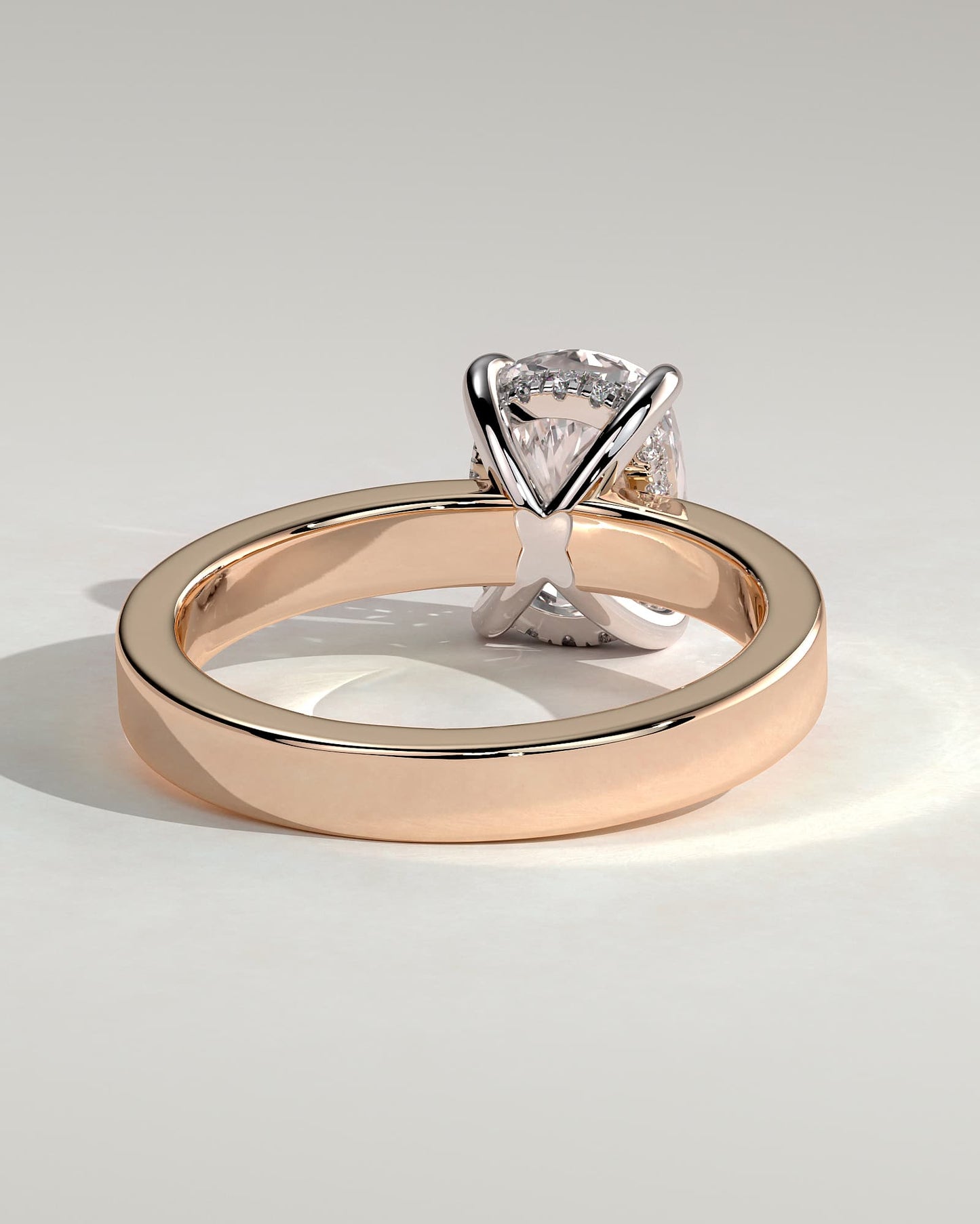 Kai - Elongated Cushion Claw Solitaire with Flat Cigar Band and Hidden Halo Engagement Ring - Rose Two-Tone