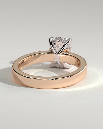 Kai - Elongated Cushion Claw Solitaire with Flat Cigar Band and Hidden Halo Engagement Ring - Rose Two-Tone