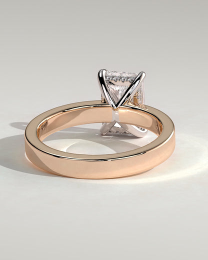 Aida - Radiant Claw Solitaire with Flat Cigar Band and Hidden Halo Engagement Ring - Rose Two-Tone - rose two-tone - Lara Jewels