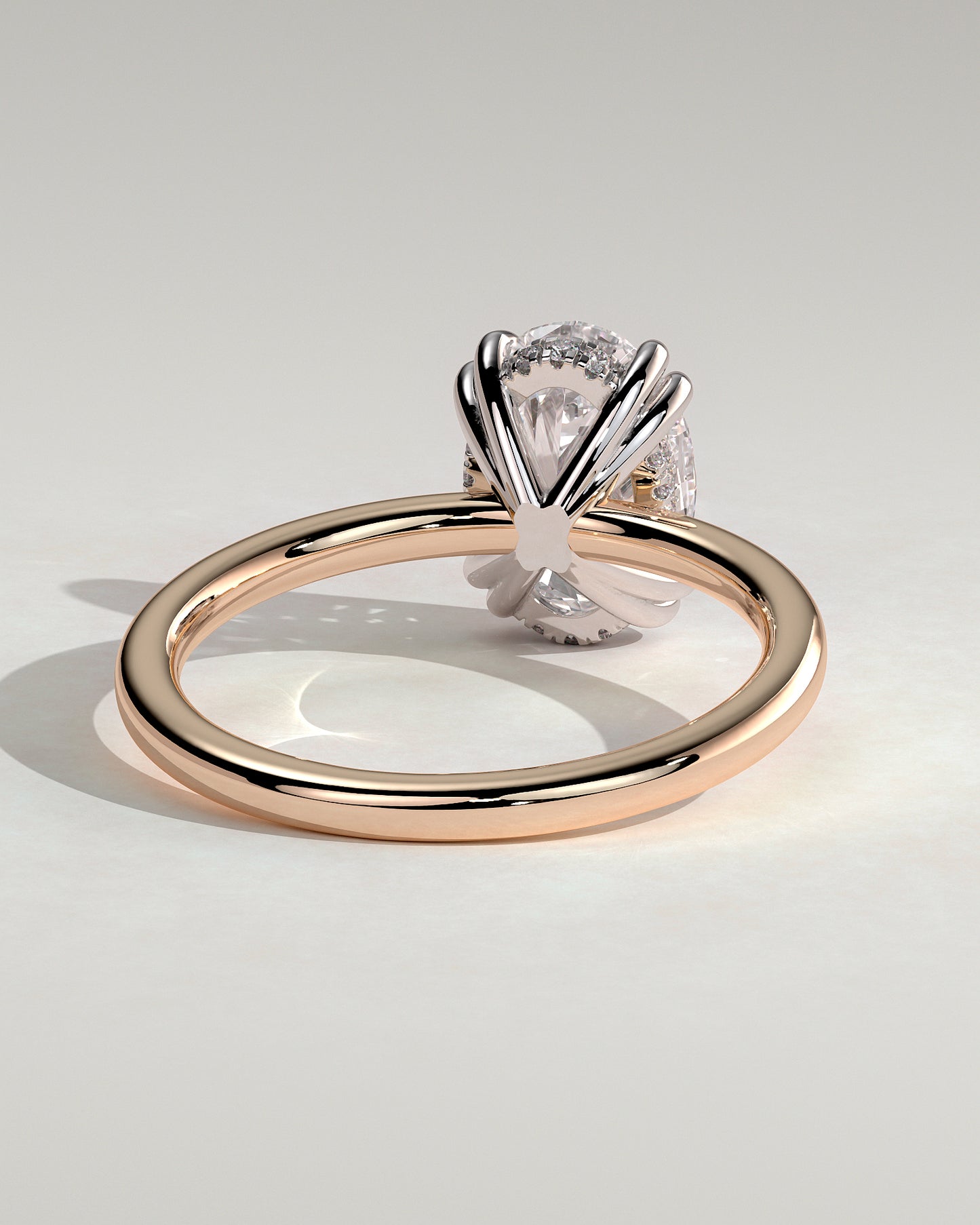 Avery - Oval Double Claw Solitaire with Hidden Halo Engagement Ring - Rose Two-Tone - Rose Two-Tone 2ct