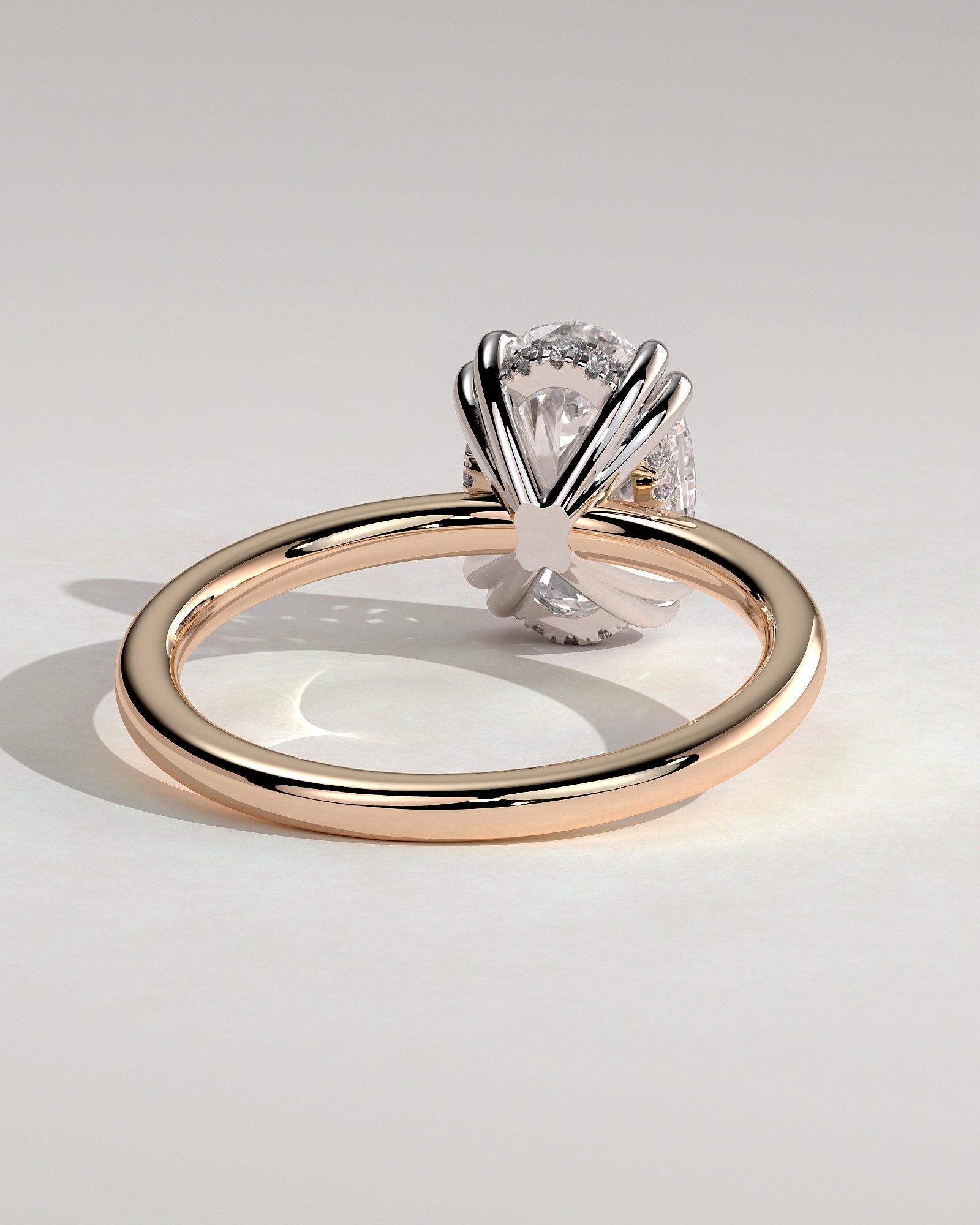 Avery - Oval Double Claw Solitaire with Hidden Halo Engagement Ring - Rose Two-Tone - Rose Two-Tone 2ct