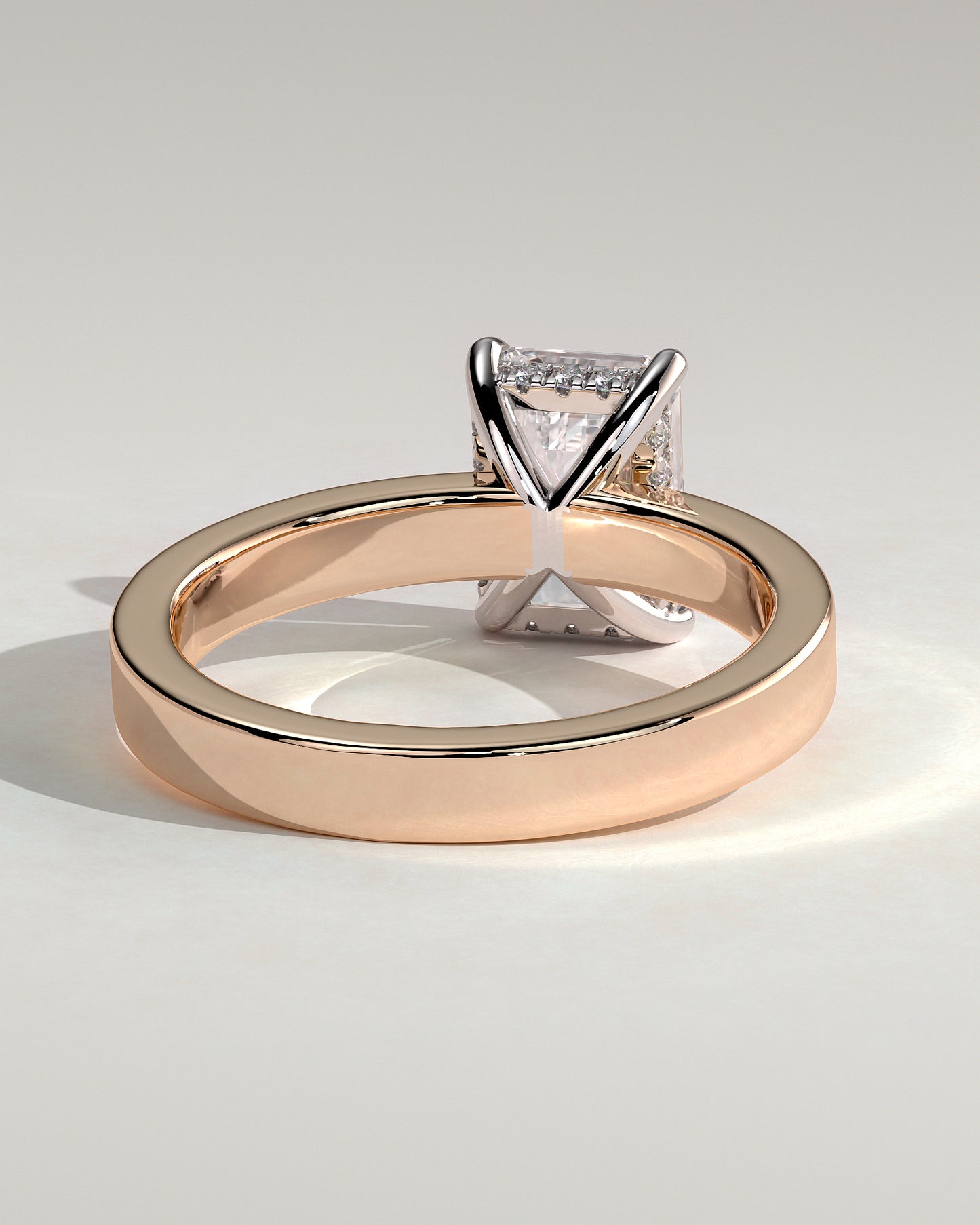 Carmella - Emerald Claw Solitaire with Flat Cigar Band and Hidden Halo Engagement Ring - Rose Two-Tone - Rose Two-Tone 2ct