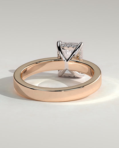 Carmella - Emerald Claw Solitaire with Flat Cigar Band and Hidden Halo Engagement Ring - Rose Two-Tone