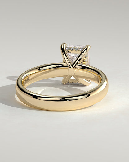 Angelina - Radiant Claw Solitaire with Cigar Band and Hidden Halo Engagement Ring - Yellow Gold - yellow gold - Lara Jewels