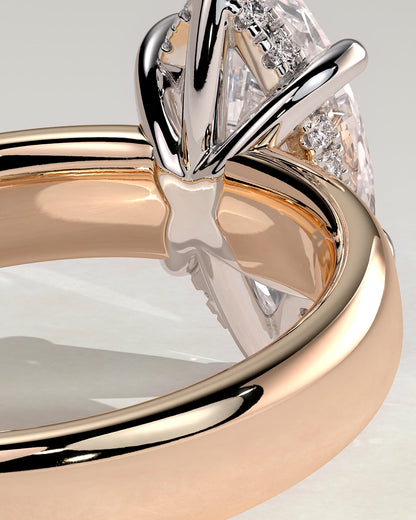 Gigi - Marquise Claw Solitaire with Cigar Band and Hidden Halo Engagement Ring - Rose Two-Tone