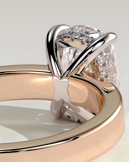 Kai - Elongated Cushion Claw Solitaire with Flat Cigar Band and Hidden Halo Engagement Ring - Rose Two-Tone