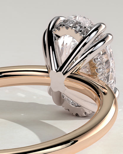 Avery - Oval Double Claw Solitaire with Hidden Halo Engagement Ring - Rose Two-Tone