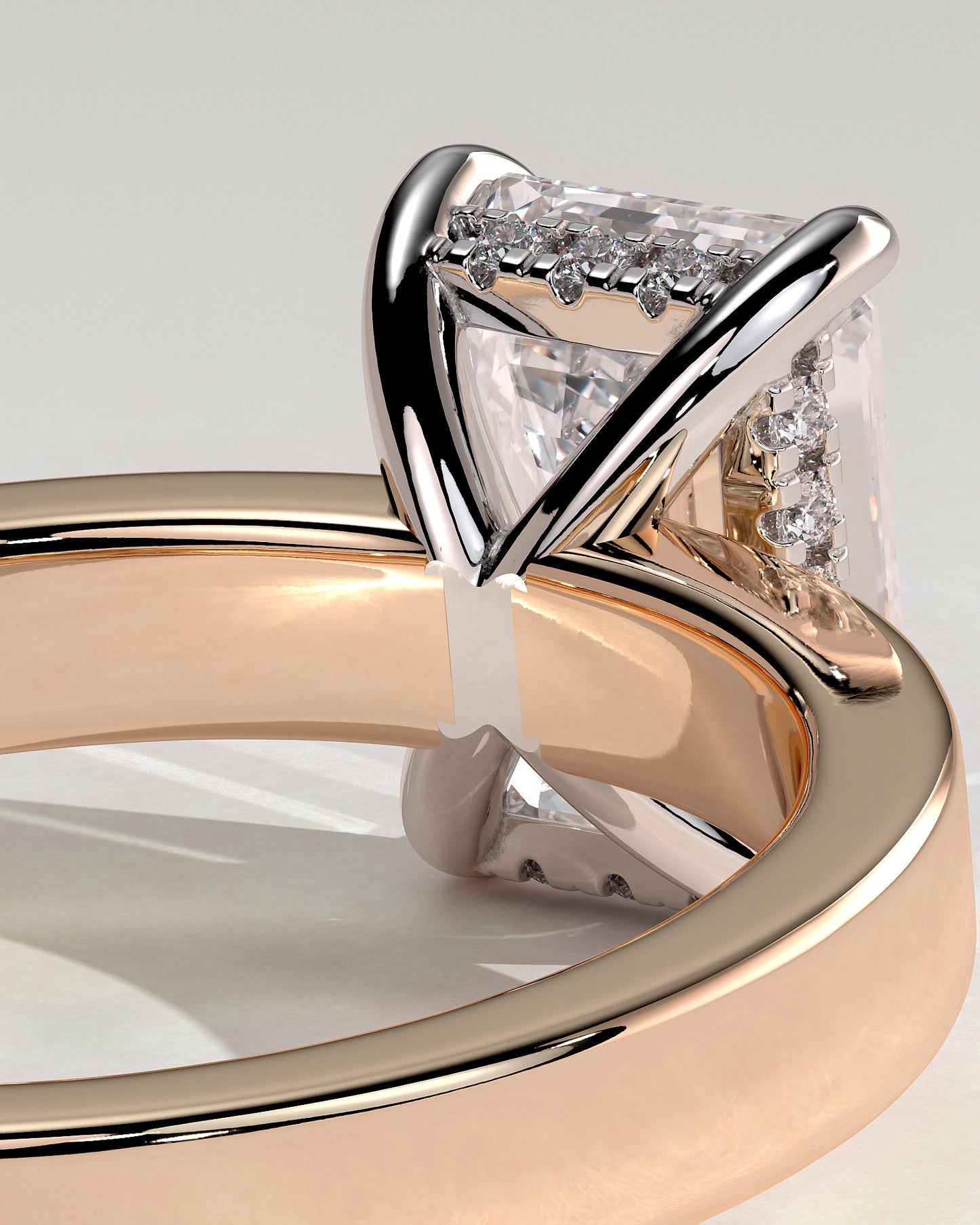 Carmella - Emerald Claw Solitaire with Flat Cigar Band and Hidden Halo Engagement Ring - Rose Two-Tone - Rose Two-Tone 2ct