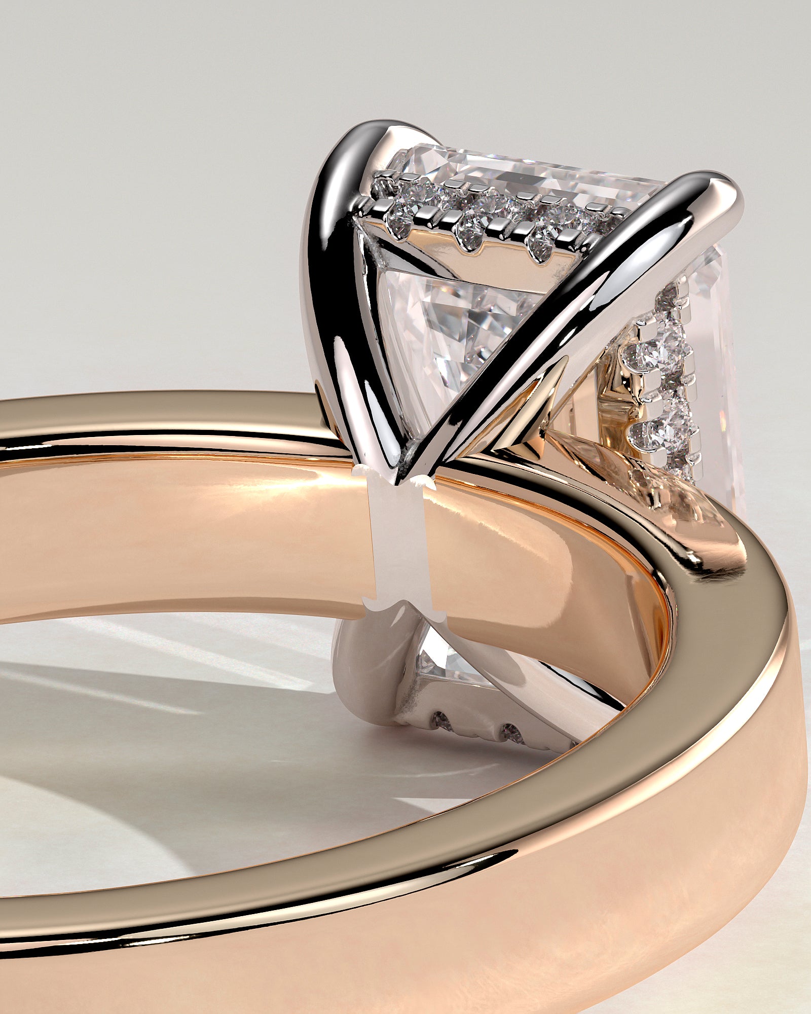 Carmella - Emerald Claw Solitaire with Flat Cigar Band and Hidden Halo Engagement Ring - Rose Two-Tone - Rose Two-Tone 2ct