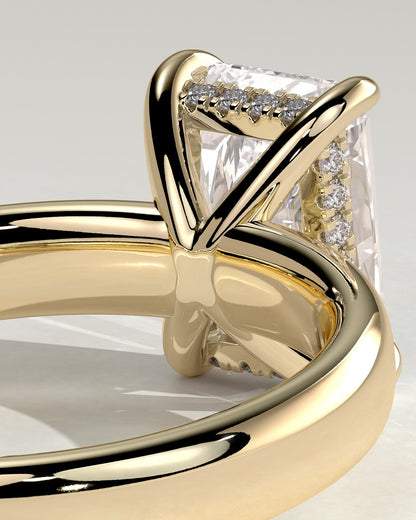 Angelina - Radiant Claw Solitaire with Cigar Band and Hidden Halo Engagement Ring - Yellow Gold - yellow gold - Lara Jewels