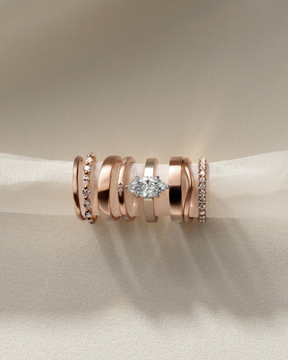 Aisha - Marquise Claw Solitaire with Flat Cigar Band and Hidden Halo Engagement Ring - Rose Two-Tone - rose two-tone - Lara Jewels