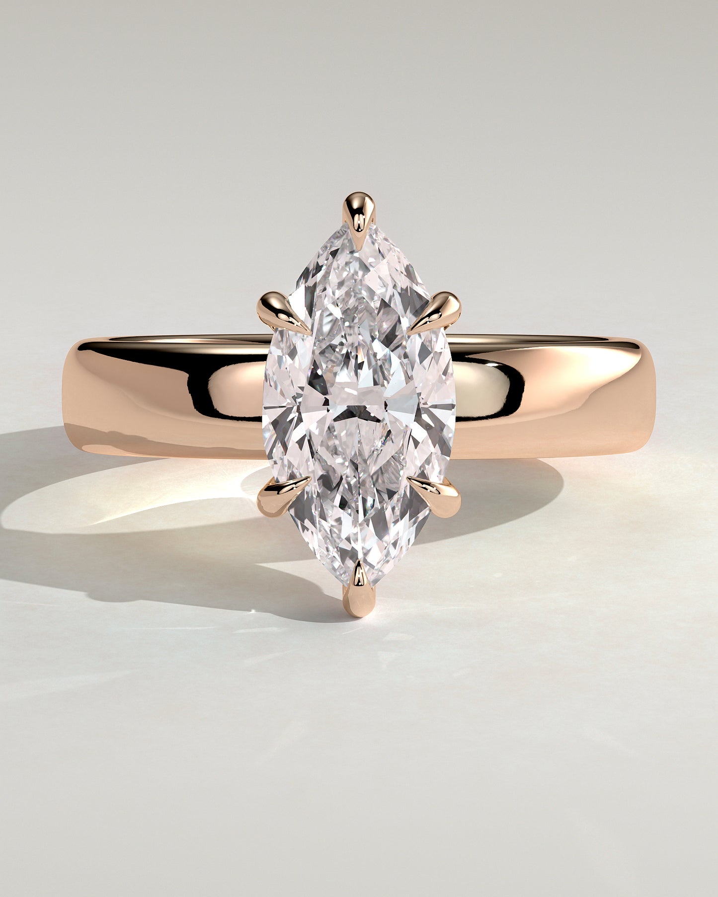 Gigi - Marquise Claw Solitaire with Cigar Band and Hidden Halo Engagement Ring - Rose Gold - Rose Gold 2ct