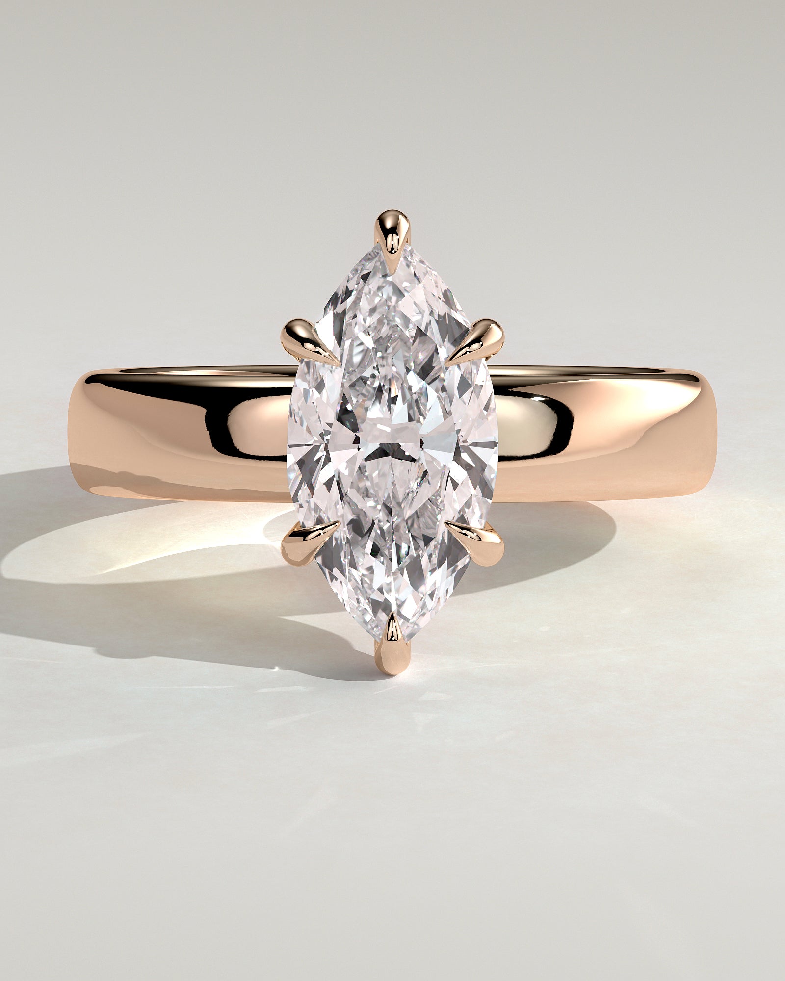 Gigi - Marquise Claw Solitaire with Cigar Band and Hidden Halo Engagement Ring - Rose Gold - Rose Gold 2ct