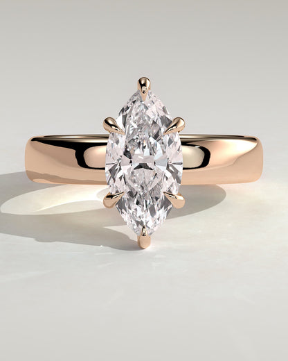Gigi - Marquise Claw Solitaire with Cigar Band and Hidden Halo Engagement Ring - Rose Gold