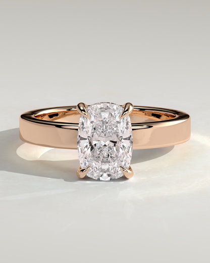 Kai - Elongated Cushion Claw Solitaire with Flat Cigar Band and Hidden Halo Engagement Ring - Rose Gold