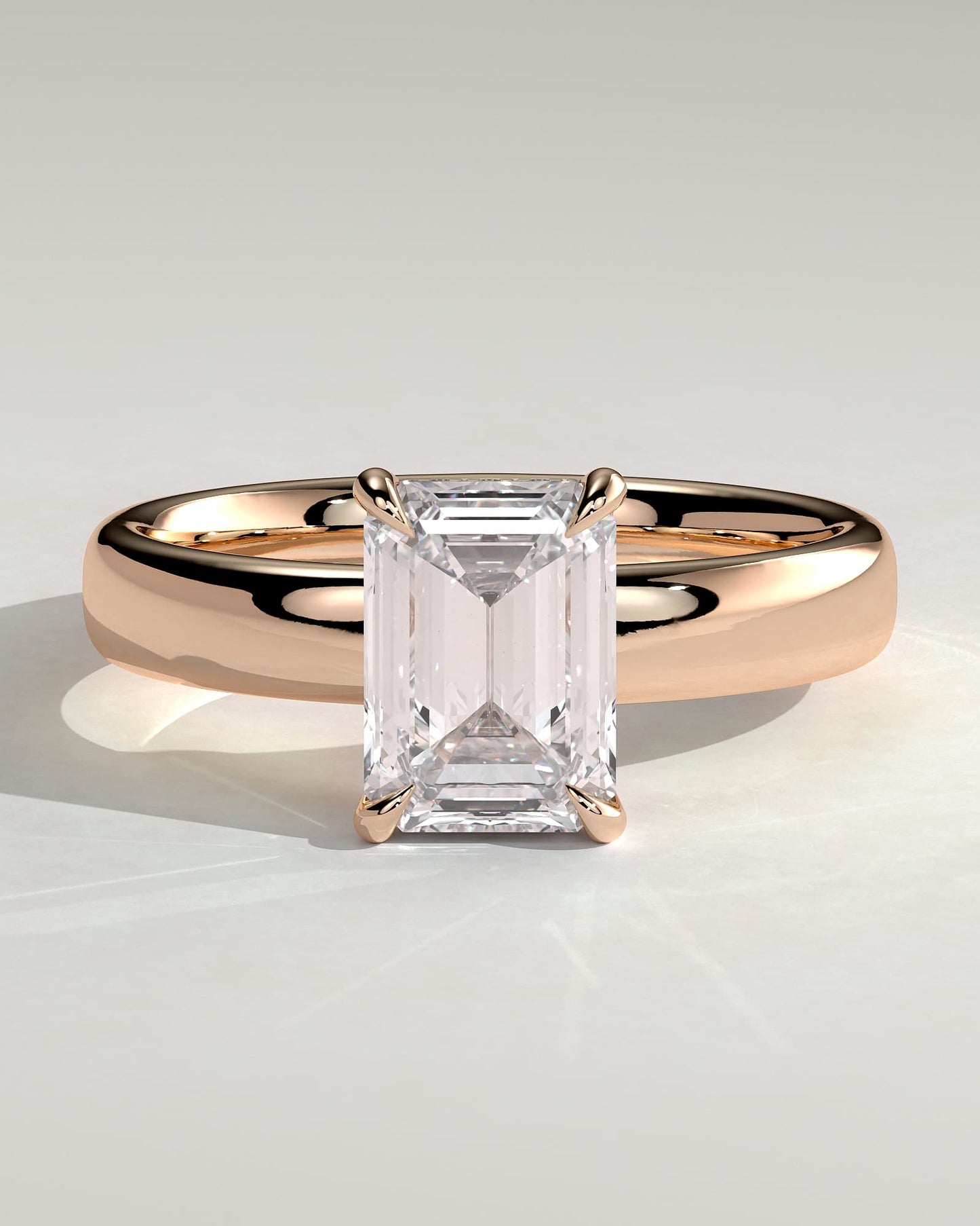Kate - Emerald Claw Solitaire with Cigar Band and Hidden Halo Engagement Ring - Rose Gold