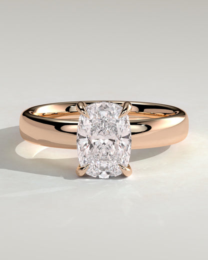 Cora - Elongated Cushion Claw Solitaire with Cigar Band and Hidden Halo Engagement Ring - Rose Gold