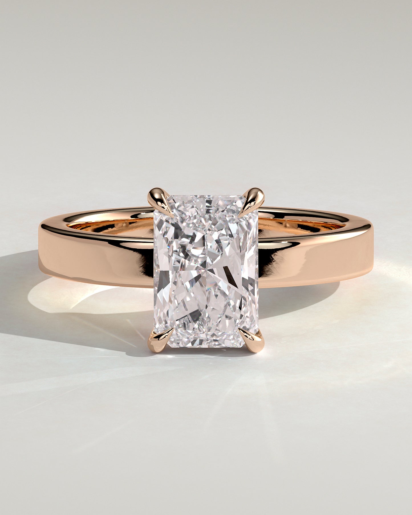 Aida - Radiant Claw Solitaire with Flat Cigar Band and Hidden Halo Engagement Ring - Rose Gold - Rose Gold 2ct