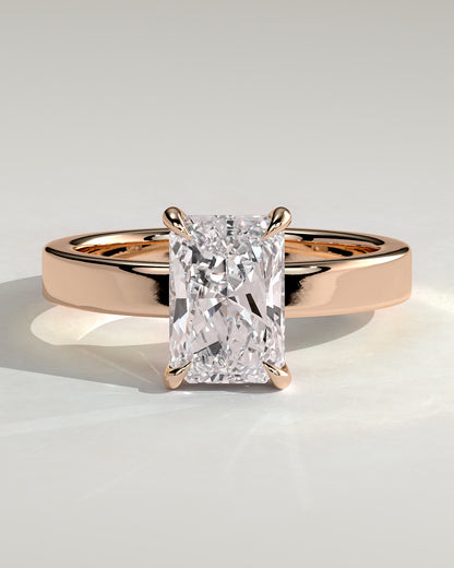 Aida - Radiant Claw Solitaire with Flat Cigar Band and Hidden Halo Engagement Ring - Rose Gold - rose gold - Lara Jewels