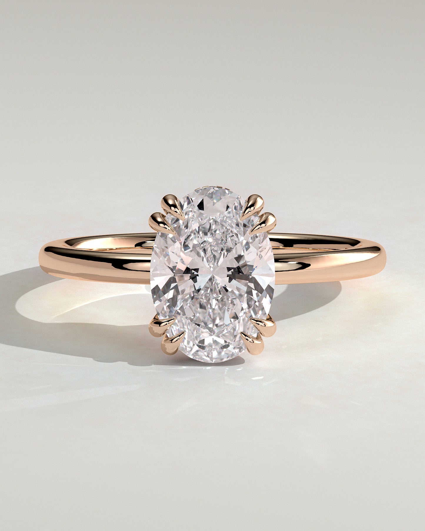 Avery - Oval Double Claw Solitaire with Hidden Halo Engagement Ring - Rose Gold - Rose Gold 2ct