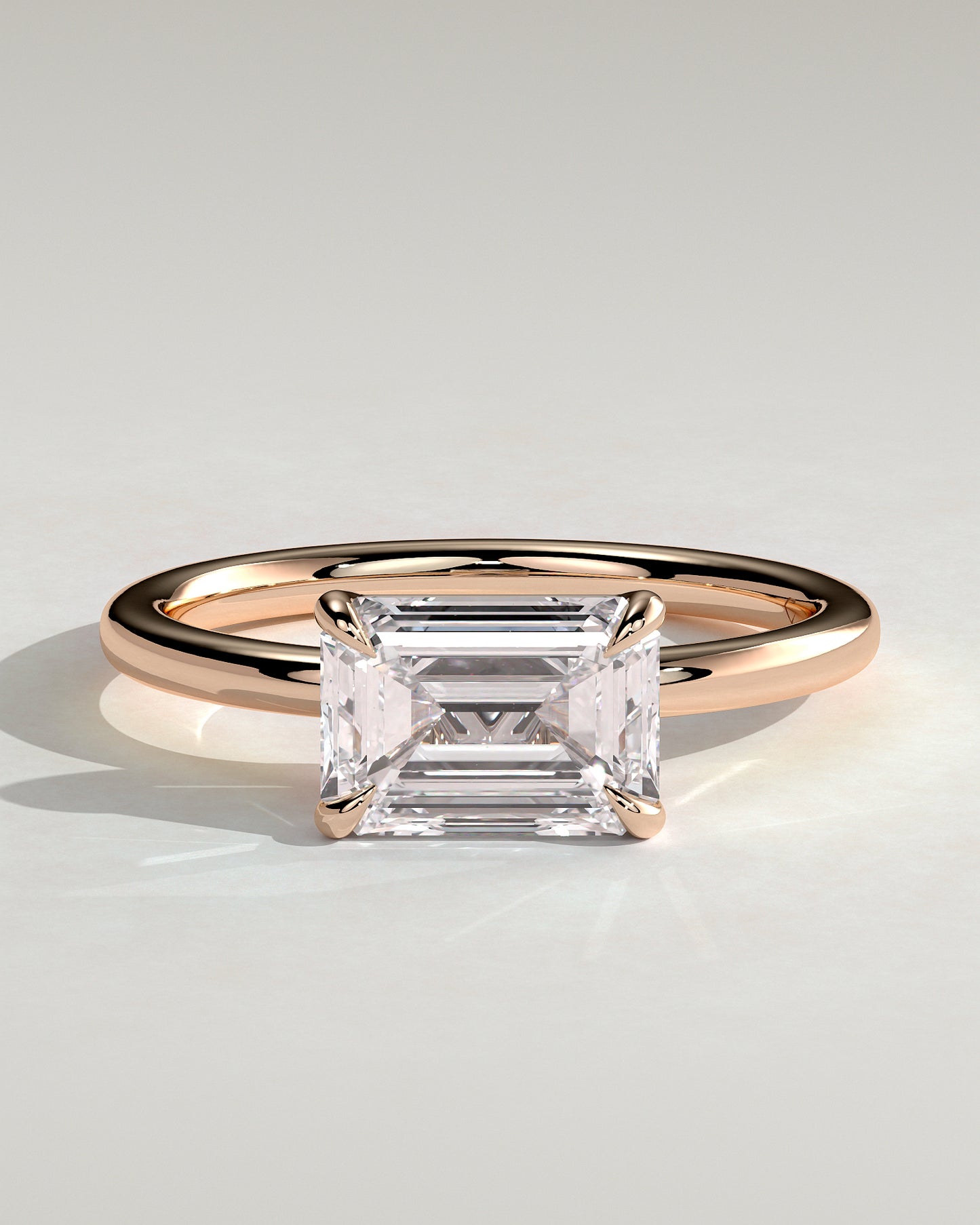 Debbie - Emerald East West Claw Solitaire Engagement Ring - Rose Gold - Rose Gold 2ct