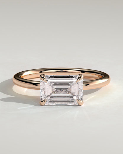Debbie - Emerald East West Claw Solitaire Engagement Ring - Rose Gold